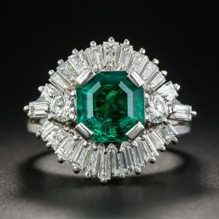 1.68 Carat Emerald Diamond Platinum Ring - 1
