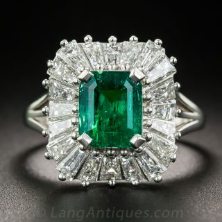 1.68 Carat Emerald Platinum and Diamond Ballerina Ring - 1