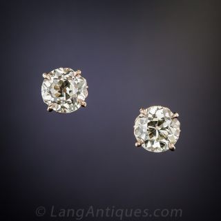 1.70 Carat Old Mine Diamond Stud Earrings in Rose Gold