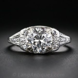 1.72 Carat Art Deco Platinum Diamond Ring  - 1