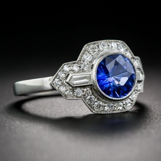 1.72 Carat Sapphire and Diamond Art Deco Style Ring