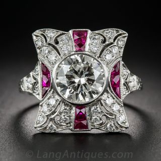 1.73 Carat Diamond and Ruby Art Deco Style Ring