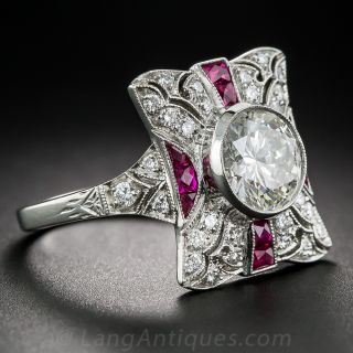 1.73 Carat Diamond and Ruby Art Deco Style Ring