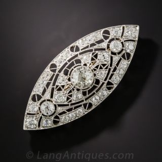 1.75 Carat Center Diamond and Platinum Art Deco Brooch