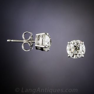 1.75 Carat Old Mine-Cut Diamond Stud Earrings