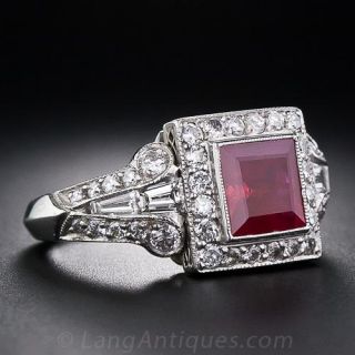 1.75 Carat Square Ruby and Diamond Ring