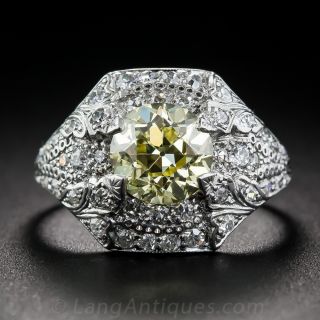 1.76 Carat Fancy Yellow Diamond Art Deco Ring