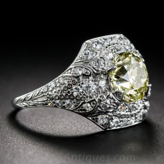 1.76 Carat Fancy Yellow Diamond Art Deco Ring
