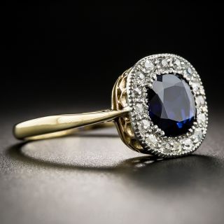 1.76 Carat No-Heat Cushion Cut Sapphire and Diamond Edwardian Ring