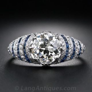 1.77 Carat Diamond and Calibre Sapphire Art Deco Ring - GIA - 1