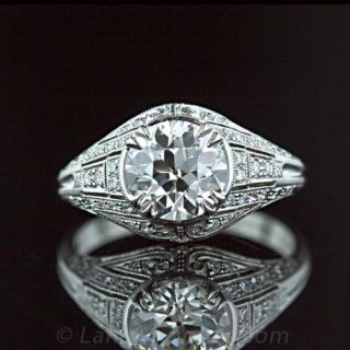 1.79 Carat European Cut Diamond Vintage Style Engagement Ring Main View