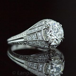 1.79 Carat European Cut Diamond Vintage Style Engagement Ring