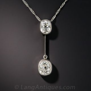 1.80 Carat Twin Diamond Art Deco Platinum Pendant Necklace