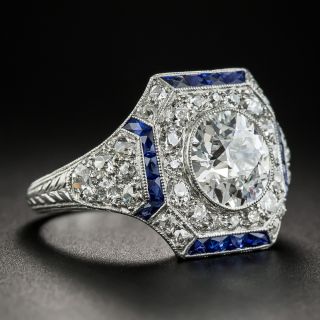 1.81 Carat Art Deco Ring with Calibre Sapphires - GIA D VS1