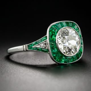 1.81 Carat Diamond and Emerald Art Deco Style Engagement Ring