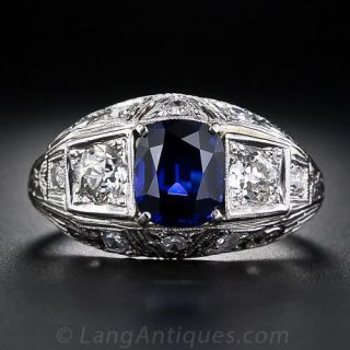 1.81 Carat Sapphire, Platinum and Diamond Art Deco Ring