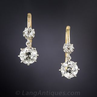 1.82 Carat Edwardian Platinum and Gold Diamond Drops 