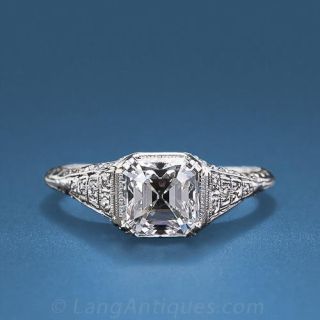1.82 Carat Old Asscher-Cut  Diamond Edwardian Engagement Ring