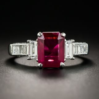 1.83 Carat Emerald-Cut Burmese Ruby Platinum Diamond Ring - GIA - 1