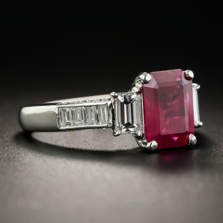 1.83 Carat Emerald-Cut Burmese Ruby Platinum Diamond Ring - GIA
