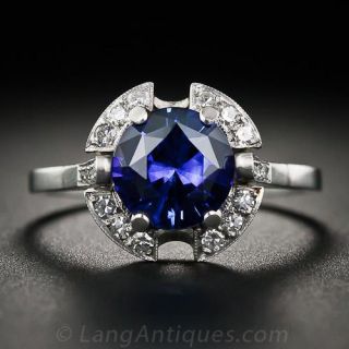 1.83 Carat Round Sapphire and Diamond Art Deco Ring 