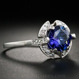 1.83 Carat Round Sapphire and Diamond Art Deco Ring 