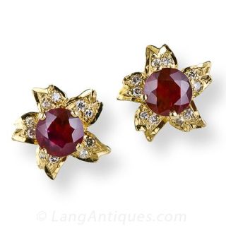 1.83 Carat Ruby & Diamond Stud Earrings