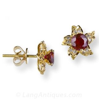 1.83 Carat Ruby & Diamond Stud Earrings