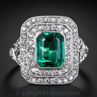 1.85 Carat Art Deco Emerald and Diamond Ring