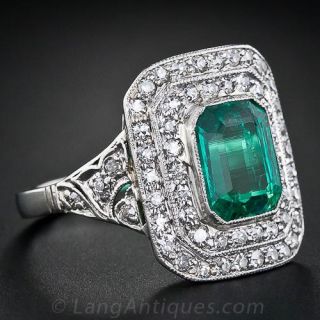 1.85 Carat Art Deco Emerald and Diamond Ring