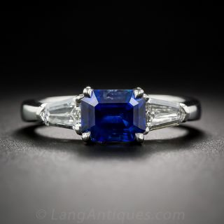 1.85 Carat Emerald-Cut Sapphire and Diamond Ring