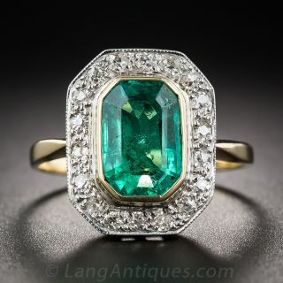 1.85 Carat Vintage Emerald and Diamond Ring
