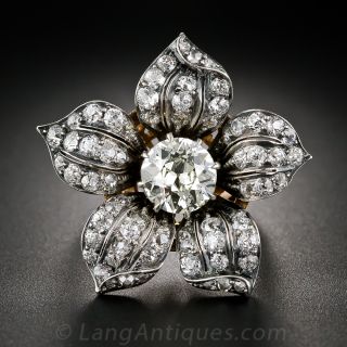 1.86 Carat Center Diamond Antique Flower Ring, Hair Ornament, Pin and Pendant