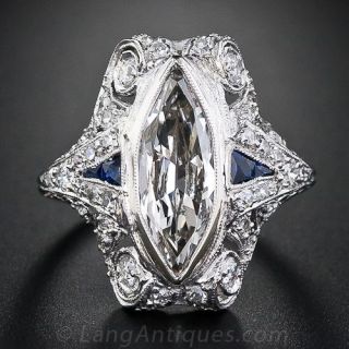 1.86 Carat Marquise Diamond Art Deco Ring