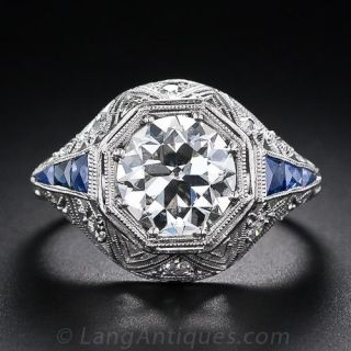 1.87 Carat Art Deco Diamond Ring with Sapphire Calibre - 1