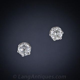 1.90 Carat Old Mine-Cut Diamond Stud Earrings
