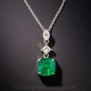 1.92 Carat Emerald Platinum and Diamond Pendant