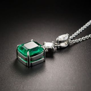 1.92 Carat Emerald Platinum and Diamond Pendant