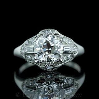 1.93 Carat European Cut Art Deco Diamond Engagement Ring Main View