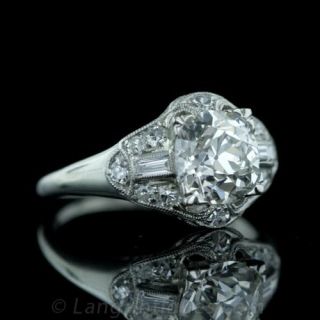 1.93 Carat European Cut Art Deco Diamond Engagement Ring