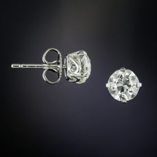 Lang Collection 1.94 Carat Total European-Cut Diamond Stud Earrings - GIA H VS2 - 1
