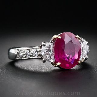 1.96 Carat Burmese Ruby, Platinum and Diamond Ring
