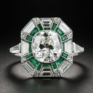 1.96 Carat Diamond Art Deco Diamond and Calibre Emerald Ring - GIA K SI2 - 1