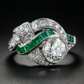 1.97 Carat Center Diamond and Emerald Art Deco Ring - 2