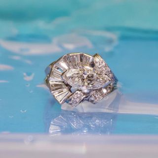 1.97 Carat Marquise Diamond Mid-Century Ring
