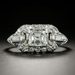 Late Art Deco .69 Carat Square Emerald Cut Diamond Ring - GIA F SI1 - 1