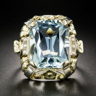 10.37 Carat Aquamarine Mid-Century Cocktail Ring