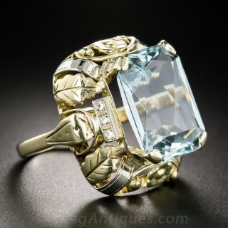 10.37 Carat Aquamarine Mid-Century Cocktail Ring