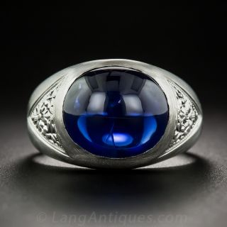 10.38 Carat Cabochon Sapphire and Platinum Gent's Ring - 1