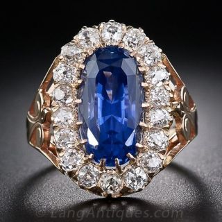 10.66 Carat No-Heat Ceylon Oval Sapphire and Diamond Antique Ring - 1